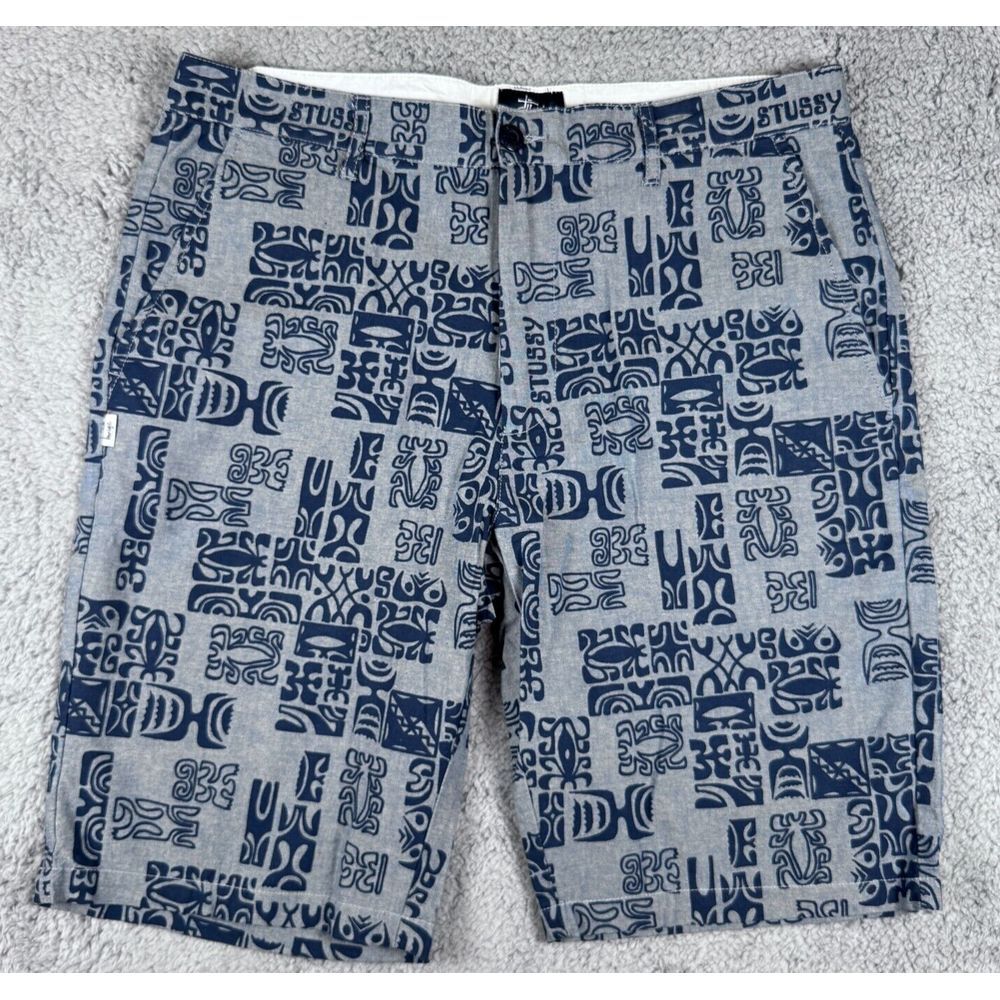 Vtg Stussy Board Shorts Mens 32 Waist Blue All Over Print Y2K Style RARE
